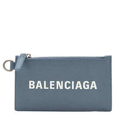 Pre-owned Balenciaga Grained Calfskin Cash Card Case On Keychain 5945481izi34791 In Blue