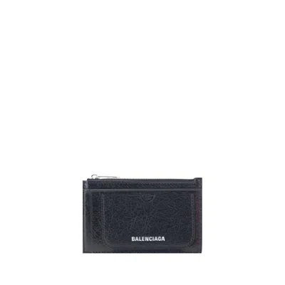 Balenciaga Grained Lambskin Card Case In Black