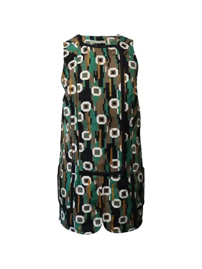 Pre-owned Balenciaga Graphic-pattern Mini Dress In Green