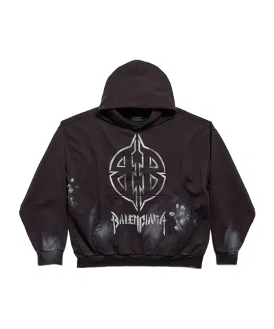 Balenciaga Graphic-print Cotton Hoodie In Black