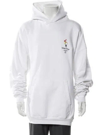 Pre-owned Balenciaga Graphic Print Crew Neck Hoodie In White