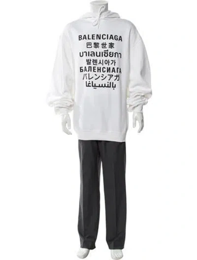 Pre-owned Balenciaga Graphic Print Crew Neck Hoodie In White