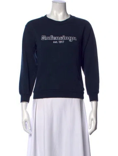 Pre-owned Balenciaga Graphic Print Crew Neck Sweatshirt In Blue