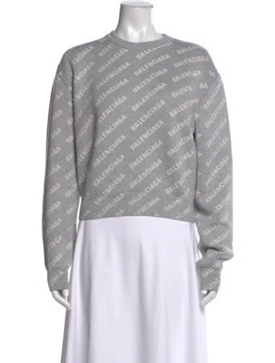 Pre-owned Balenciaga Graphic Print Crew Neck Sweatshirt In Gray