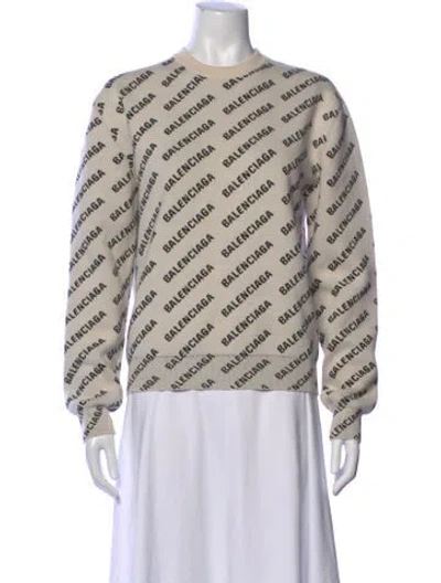 Pre-owned Balenciaga Graphic Print Crew Neck Sweatshirt In White