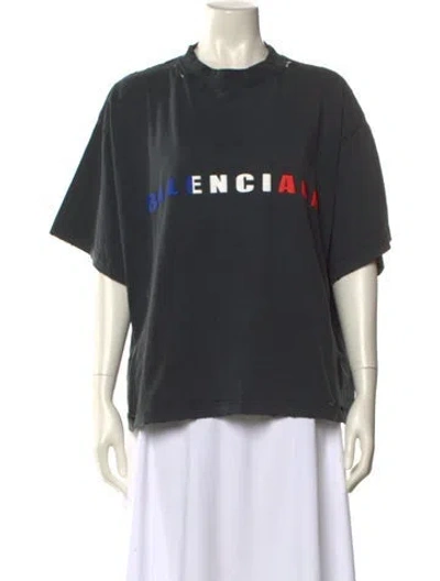 Pre-owned Balenciaga Graphic Print Crew Neck T-shirt In Black