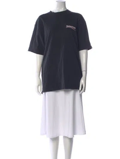 Pre-owned Balenciaga Graphic Print Crew Neck T-shirt In Blue