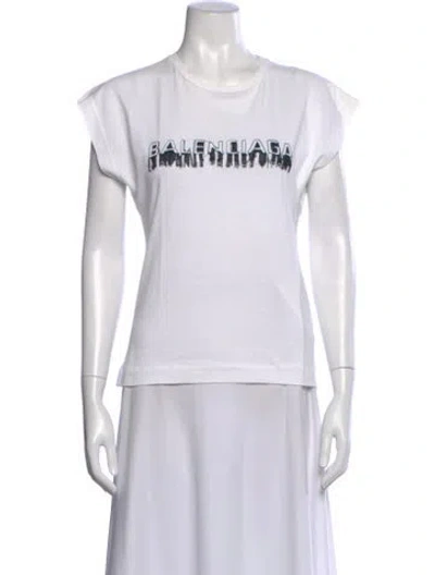 Pre-owned Balenciaga Graphic Print Crew Neck T-shirt In White