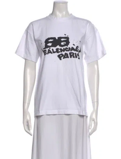 Pre-owned Balenciaga Graphic Print Crew Neck T-shirt In White
