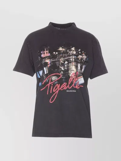 Balenciaga Graphic Print Crewneck T-shirt With Short Sleeves In Black
