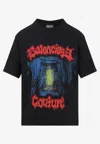 Balenciaga Medium Fit Graphic Crew Neck T Shirt In Black