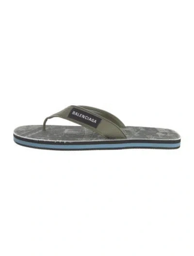Pre-owned Balenciaga Graphic Print Flip Flops In Blue