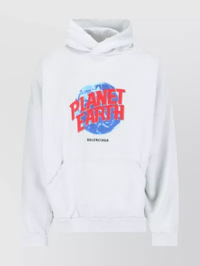 BALENCIAGA GRAPHIC PRINT HOODED KANGAROO POCKET SWEATER