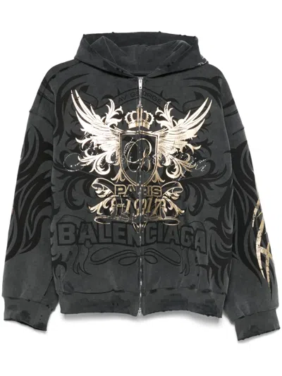 Balenciaga Graphic-print Hoodie In Grey