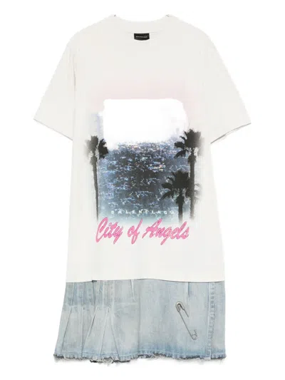 Balenciaga Graphic-print Layered Mini Dress In Neutral