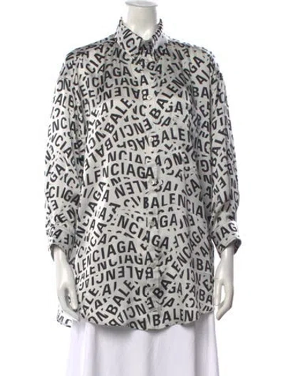 Pre-owned Balenciaga Graphic Print Long Sleeve Button-up Top In White
