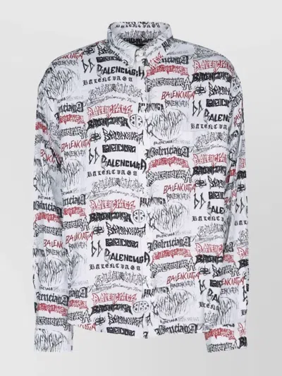 Balenciaga Graphic Print Long Sleeves Cuffed Shirt In White