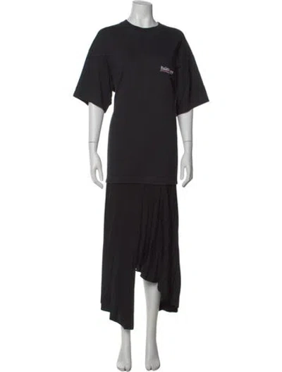 Pre-owned Balenciaga Graphic Print Midi Length Dress In Black