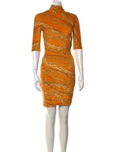 Pre-owned Balenciaga Graphic Print Mini Dress In Orange/yellow