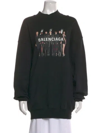Pre-owned Balenciaga Graphic Print Mock Neck Sweatshirt In Black