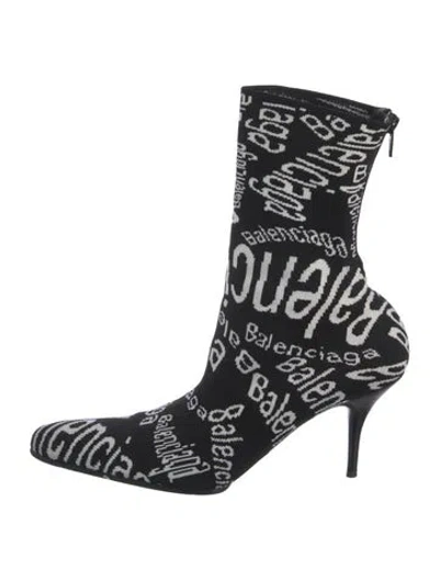 Pre-owned Balenciaga Graphic Print Sock Boots In Black