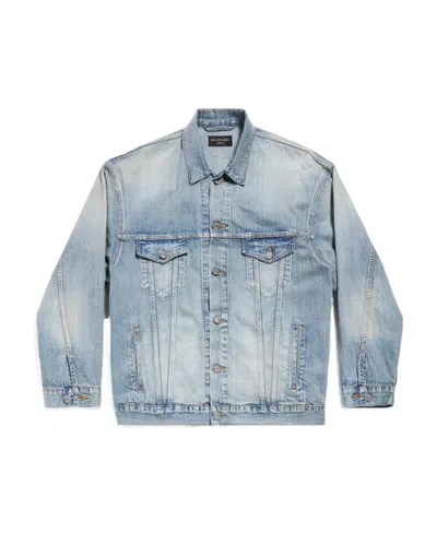 Balenciaga Graphic Printed Denim Jacket In Blue