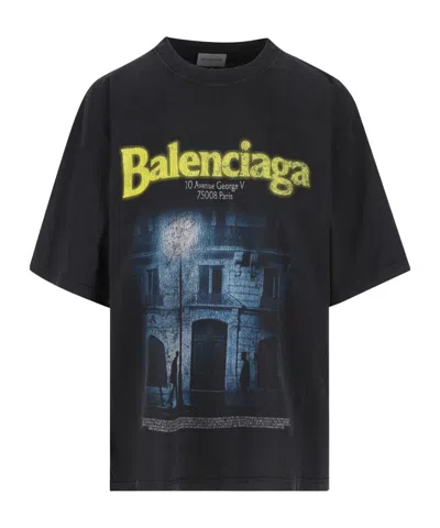 Balenciaga Graphic Printed Oversized T-shirt In Black