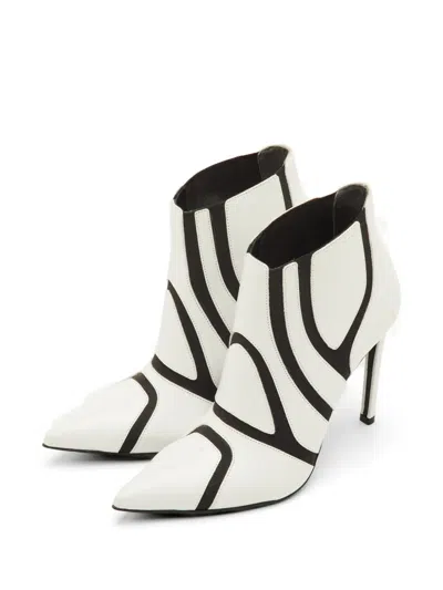 Pre-owned Balenciaga Graphic-band Pointed-toe Ankle Boots In White