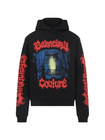 Balenciaga Medium Fit Hoodie Distressed Fleece Hood In Black