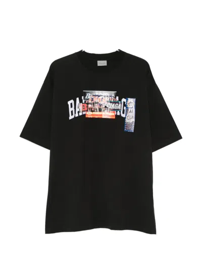 Balenciaga Bumper Stickers Medium-fit Cotton T-shirt In Black