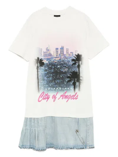 Balenciaga Graphic-print Pleated Denim Dress In White