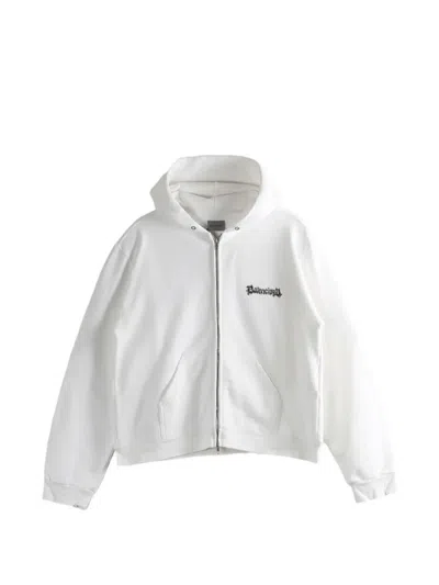 Balenciaga Graphic-print Zip-up Hoodie In White