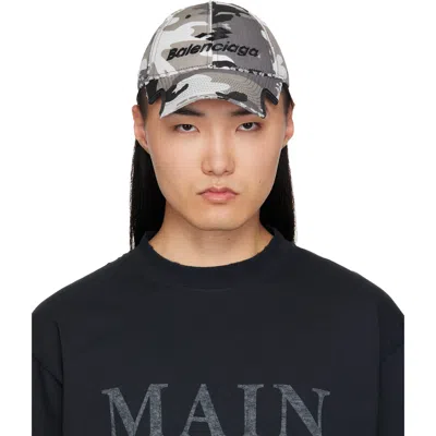 Balenciaga Gray & Black Camo Cotton Ripstop Cap In 1262-grey/black