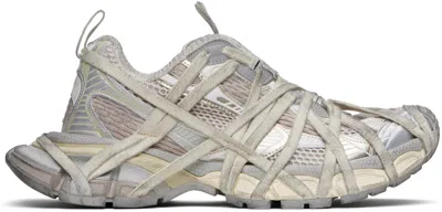 BALENCIAGA GRAY & OFF-WHITE 3XL FISHNET SNEAKERS