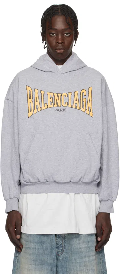 Balenciaga Gray ' Boxing' Lined Hoodie In Heather Grey/yellow