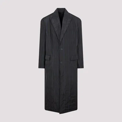 Balenciaga Gray Chechered Long Raincoat In Grey