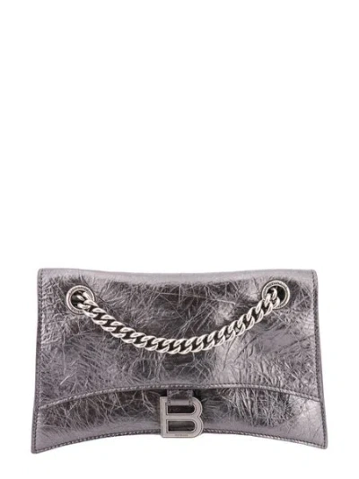 Balenciaga Gray Crush Shoulder Handbag With Metallic Leather Details For Women