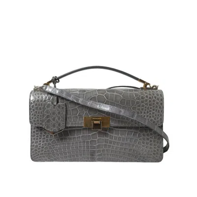 Balenciaga Gray Exotic Leather Medium Shoulder Hand Purse Bag Alligator