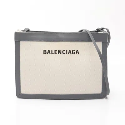 Pre-owned Balenciaga Gray Ivory Canvas Leather Pochette Shoulder Bag ()