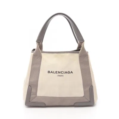 Pre-owned Balenciaga Gray Ivory Canvas Leather Tote Bag ()