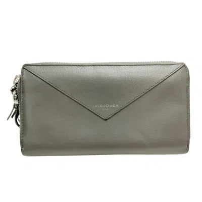 Pre-owned Balenciaga Gray Leather Long Wallet (bi-fold) ()