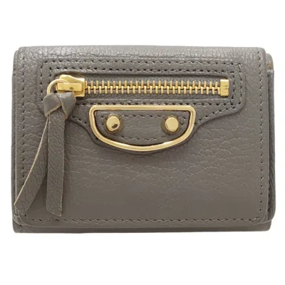 Pre-owned Balenciaga Gray Leather Wallet (tri-fold) ()