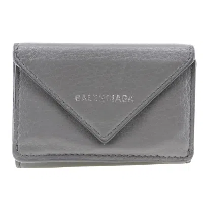 Pre-owned Balenciaga Gray Leather Wallet (tri-fold) ()
