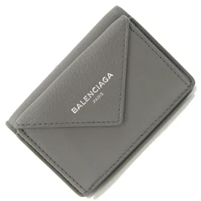 Pre-owned Balenciaga Gray Leather Wallet (tri-fold) ()