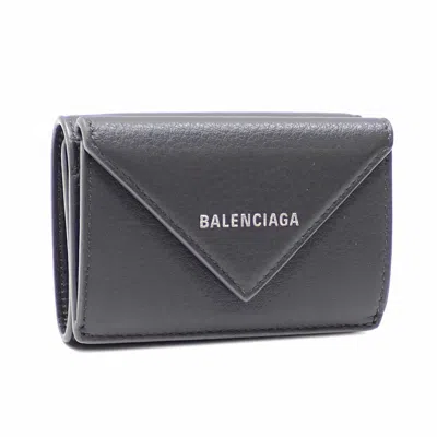 Pre-owned Balenciaga Gray Leather Wallet (tri-fold) ()