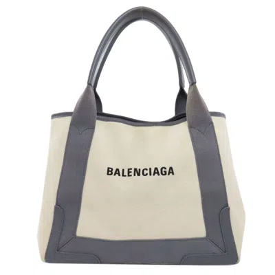 Pre-owned Balenciaga Gray White Canvas Tote Bag () In Multi