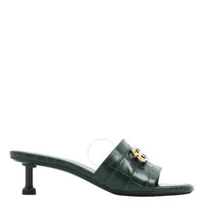 Balenciaga 60mm Groupie Leather Mules In Green/gold Tone
