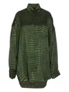 Balenciaga Crocodile Print Satin Button Down Cocoon Blouse