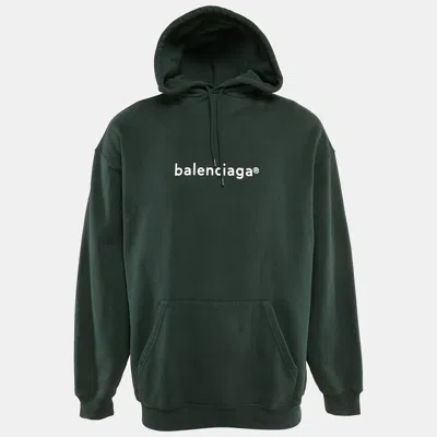 Pre-owned Balenciaga Green Copywrite Logo Print Cotton Hoodie L