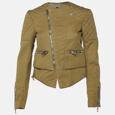 Pre-owned Balenciaga Green Cotton Blend Quilt Detail Biker Jacket S